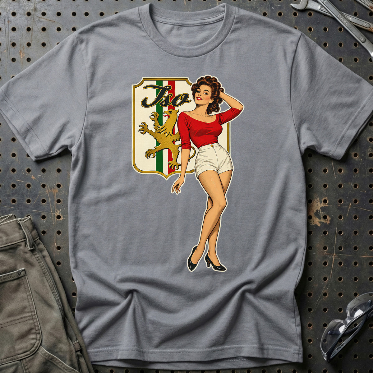 Iso Retro Pinup T-Shirt-Beklædning-Iso-Grå Sport-S-Garage Culture Shop- garage - man cave - merchandise
