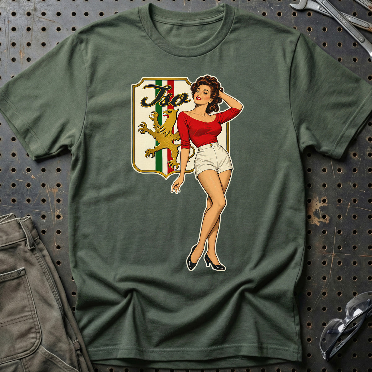 Iso Retro Pinup T-Shirt-Beklædning-Iso-Grøn Militær-S-Garage Culture Shop- garage - man cave - merchandise