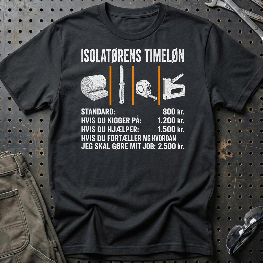 Isolatørens Timeløn – Unisex T-Shirt, Bomuld-Beklædning-Garage Culture-Sort-S-Garage Culture Shop- garage - man cave - merchandise