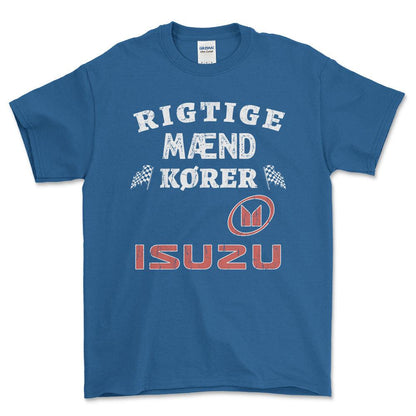 Isuzu Rigtige Mænd Kører - Unisex T-Shirt , Bomuld-Beklædning-Isuzu-Blå Royal-S-Forside-Garage Culture Shop- garage - man cave - merchandise