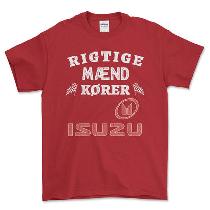 Isuzu Rigtige Mænd Kører - Unisex T-Shirt , Bomuld-Beklædning-Isuzu-Rød-S-Forside-Garage Culture Shop- garage - man cave - merchandise