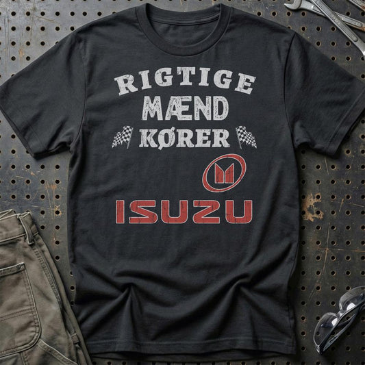 Isuzu Rigtige Mænd Kører - Unisex T-Shirt , Bomuld-Beklædning-Isuzu-Sort-S-Garage Culture Shop- garage - man cave - merchandise
