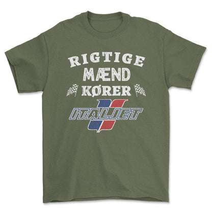 Italjet Rigtige Mænd Kører - Unisex T-Shirt , Bomuld-Beklædning-Italjet-Grøn Militær-S-Forside-Garage Culture Shop- garage - man cave - merchandise