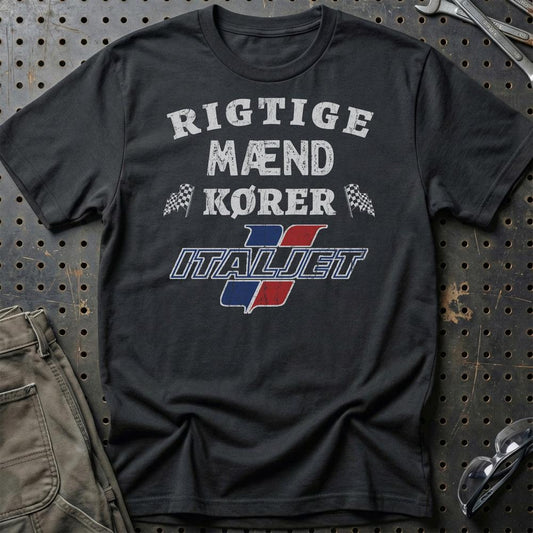 Italjet Rigtige Mænd Kører - Unisex T-Shirt , Bomuld-Beklædning-Italjet-Sort-S-Garage Culture Shop- garage - man cave - merchandise