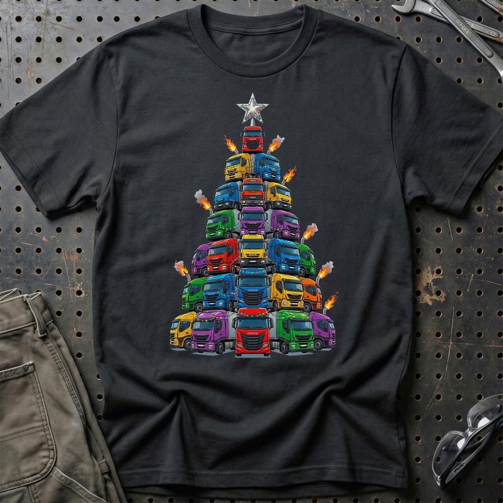 Iveco Lastbil Juletræ Christmas Tree T-Shirt-Beklædning-Iveco-Sort-S-Garage Culture Shop- garage - man cave - merchandise