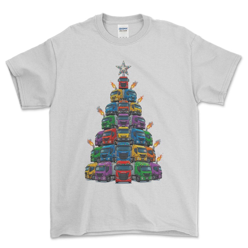 Iveco Lastbil Juletræ Christmas Tree - Unisex T-Shirt-Beklædning-Iveco-Hvid-S-Forside-Garage Culture Shop- garage - man cave - merchandise