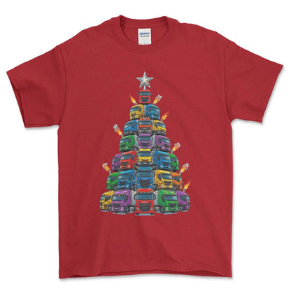 Iveco Lastbil Juletræ Christmas Tree - Unisex T-Shirt-Beklædning-Iveco-Rød-S-Forside-Garage Culture Shop- garage - man cave - merchandise