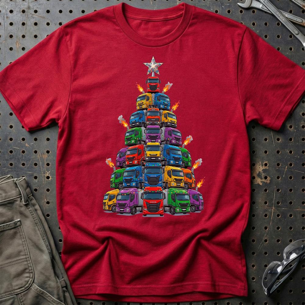 Iveco Lastbil Juletræ Christmas Tree - Unisex T-Shirt-Beklædning-Iveco-Rød-S-Garage Culture Shop- garage - man cave - merchandise