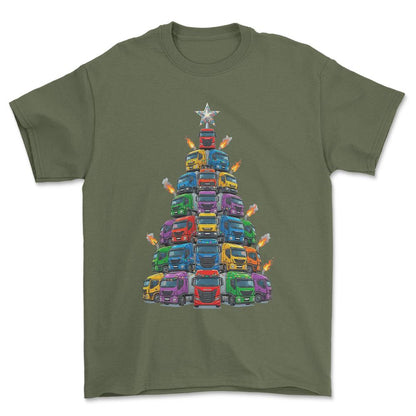 Iveco Lastbil Juletræ Christmas Tree - Unisex T-Shirt-Beklædning-Iveco-Grøn Militær-S-Forside-Garage Culture Shop- garage - man cave - merchandise