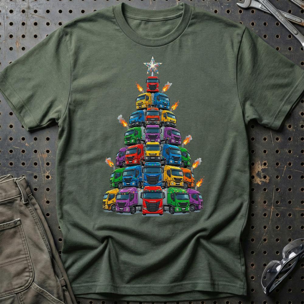 Iveco Lastbil Juletræ Christmas Tree - Unisex T-Shirt-Beklædning-Iveco-Grøn Militær-S-Garage Culture Shop- garage - man cave - merchandise