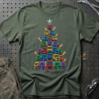 Iveco Lastbil Juletræ Christmas Tree - Unisex T-Shirt-Beklædning-Iveco-Grøn Militær-S-Garage Culture Shop- garage - man cave - merchandise