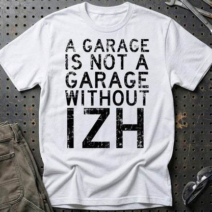 Izh - A Garage Is Not A Garage Without Indian - Unisex T-Shirt , Bomuld-Beklædning-IZh-Hvid-S-Garage Culture Shop- garage - man cave - merchandise