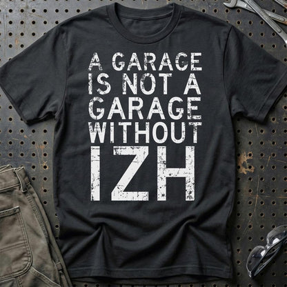 Izh - A Garage Is Not A Garage Without Indian - Unisex T-Shirt , Bomuld-Beklædning-IZh-Sort-S-Garage Culture Shop- garage - man cave - merchandise