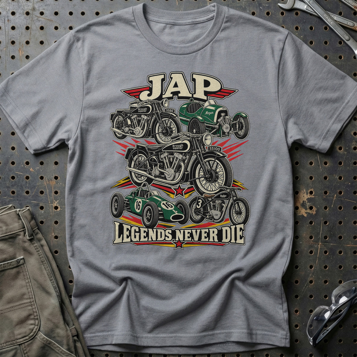 JAP Legends Never Die T-Shirt-Beklædning-JAP-Grå Sport-S-Garage Culture Shop- garage - man cave - merchandise