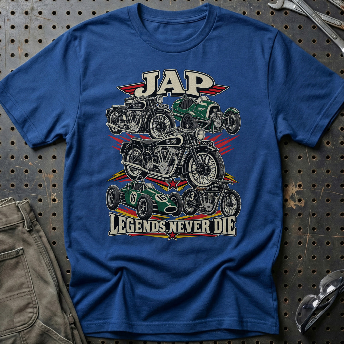 JAP Legends Never Die T-Shirt-Beklædning-JAP-Blå Royal-S-Garage Culture Shop- garage - man cave - merchandise