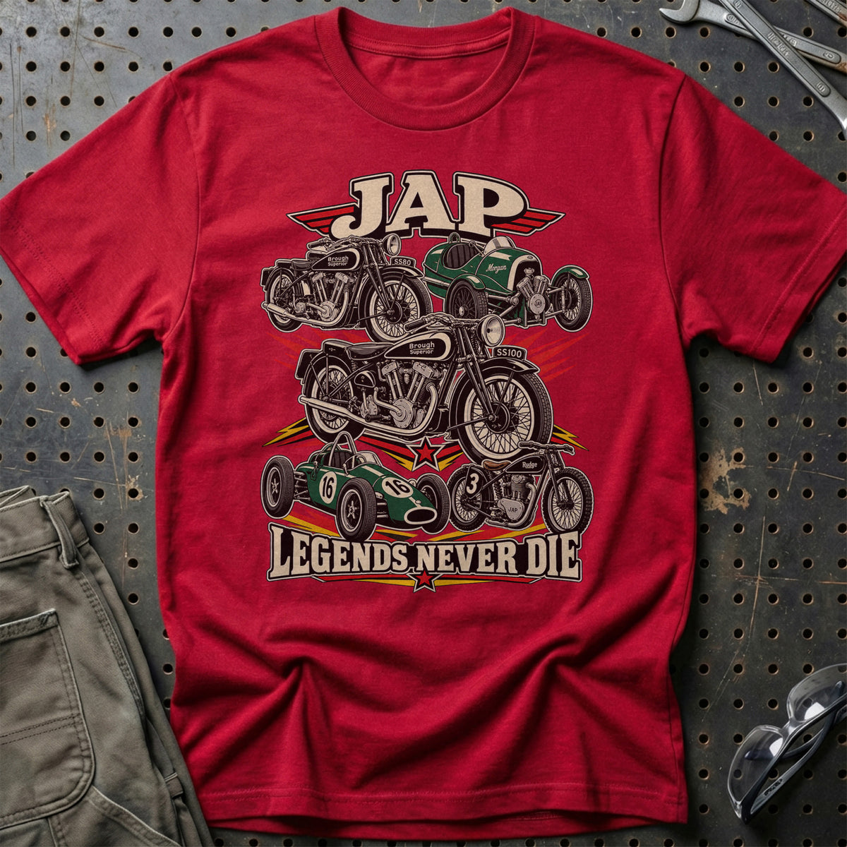 JAP Legends Never Die T-Shirt-Beklædning-JAP-Rød-S-Garage Culture Shop- garage - man cave - merchandise