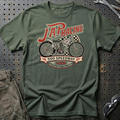 JAP Racing Motorcycles Unisex T-Shirt , Bomuld (Copy)-Beklædning-JAP-Grøn Militær-S-Garage Culture Shop- garage - man cave - merchandise