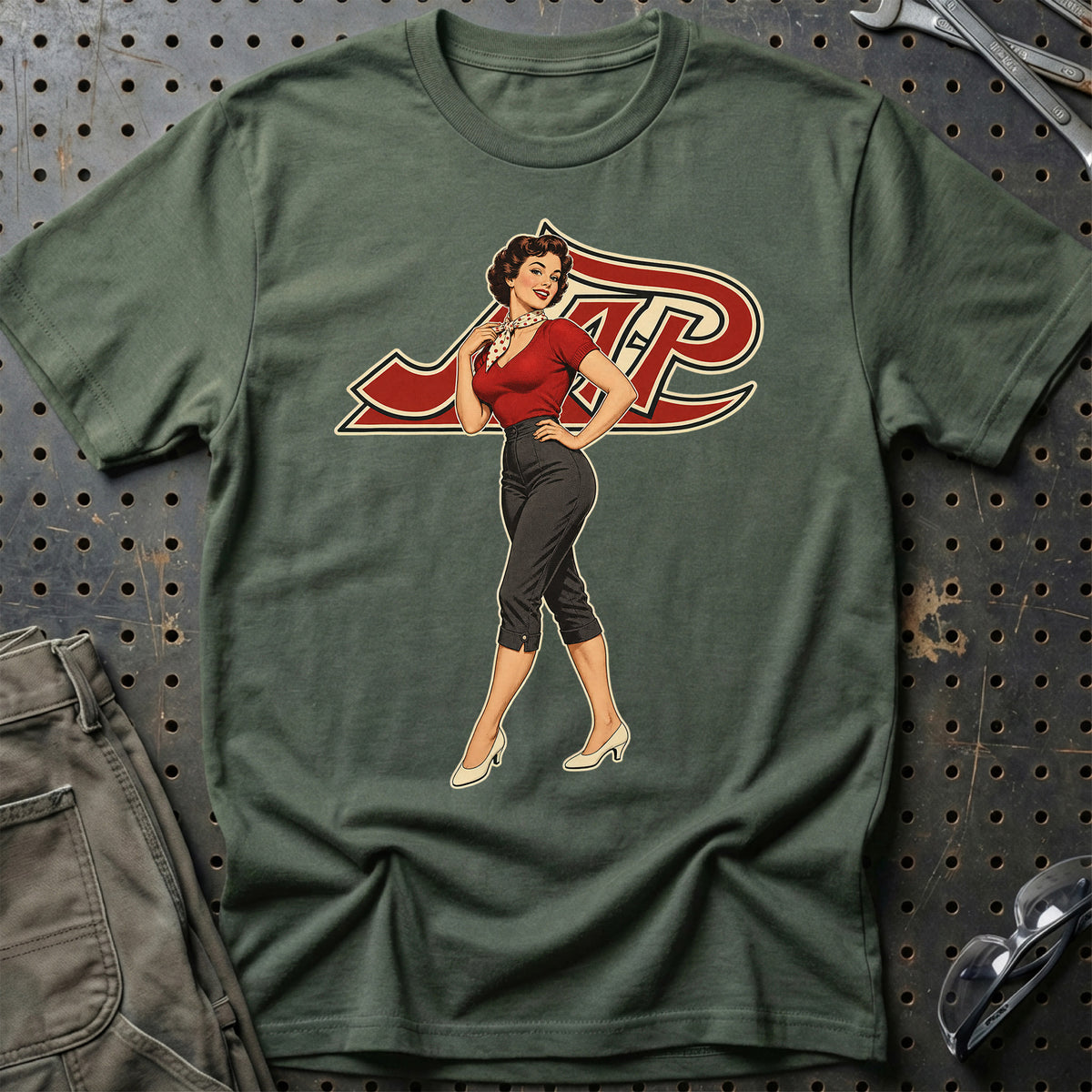 JAP Retro Pinup T-Shirt-Beklædning-JAP-Grøn Militær-S-Garage Culture Shop- garage - man cave - merchandise