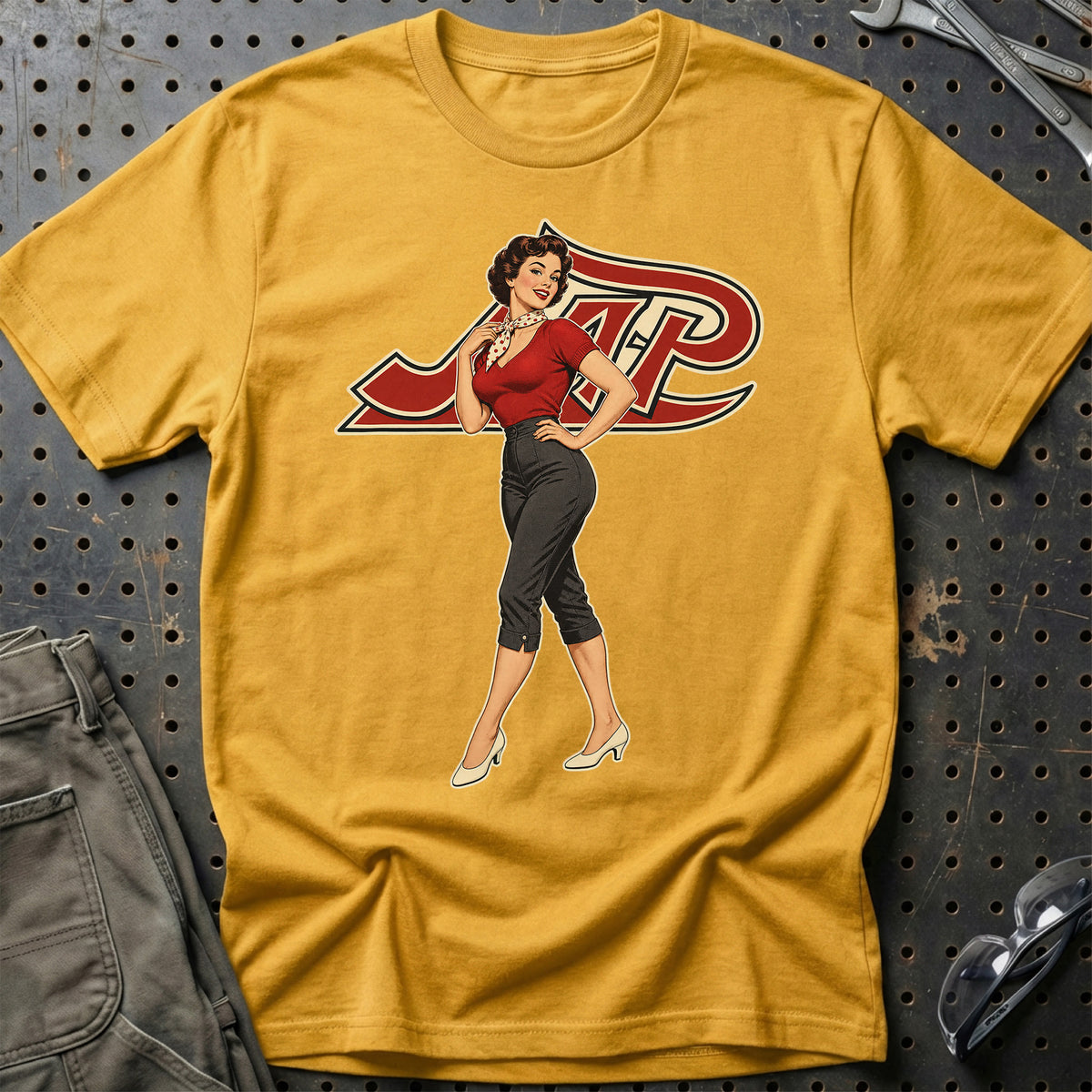 JAP Retro Pinup T-Shirt-Beklædning-JAP-Guld-S-Garage Culture Shop- garage - man cave - merchandise