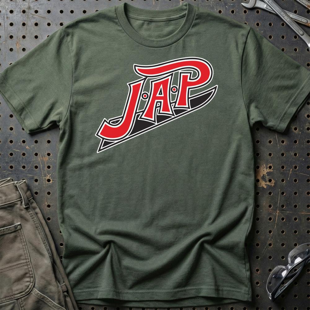 JAP motorcycles Unisex T-Shirt , Bomuld-Beklædning-JAP-Grøn Militær-S-Garage Culture Shop- garage - man cave - merchandise