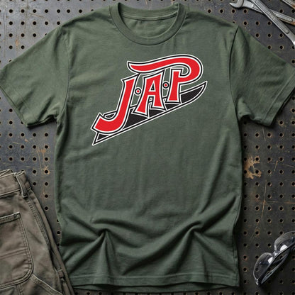 JAP motorcycles Unisex T-Shirt , Bomuld-Beklædning-JAP-Grøn Militær-S-Garage Culture Shop- garage - man cave - merchandise