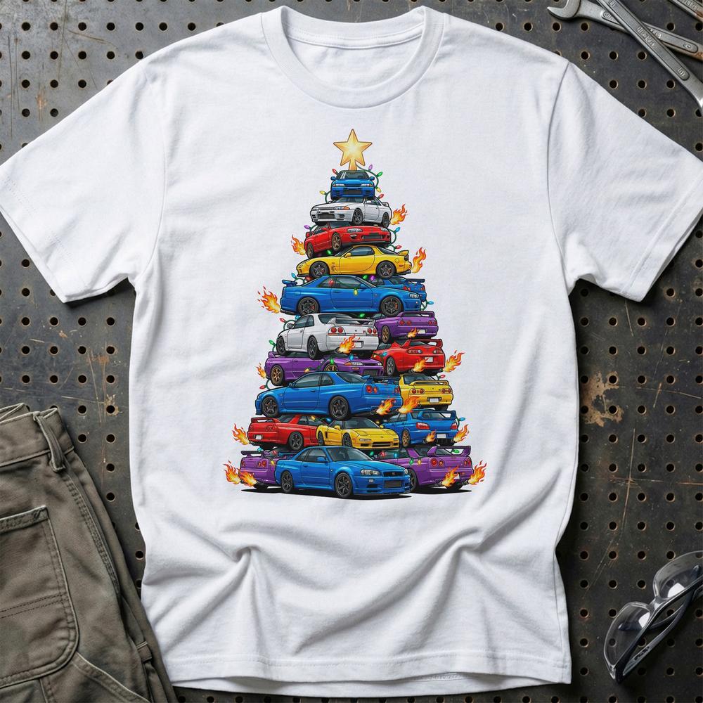 JDM Juletræ Christmas Tree - Unisex T-Shirt-Beklædning-JDM-Hvid-S-Garage Culture Shop- garage - man cave - merchandise