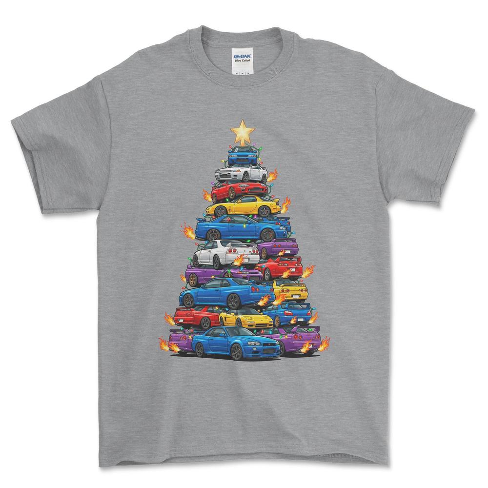 JDM Juletræ Christmas Tree - Unisex T-Shirt-Beklædning-JDM-Grå Sport-S-Forside-Garage Culture Shop- garage - man cave - merchandise