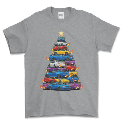 JDM Juletræ Christmas Tree - Unisex T-Shirt-Beklædning-JDM-Grå Sport-S-Forside-Garage Culture Shop- garage - man cave - merchandise