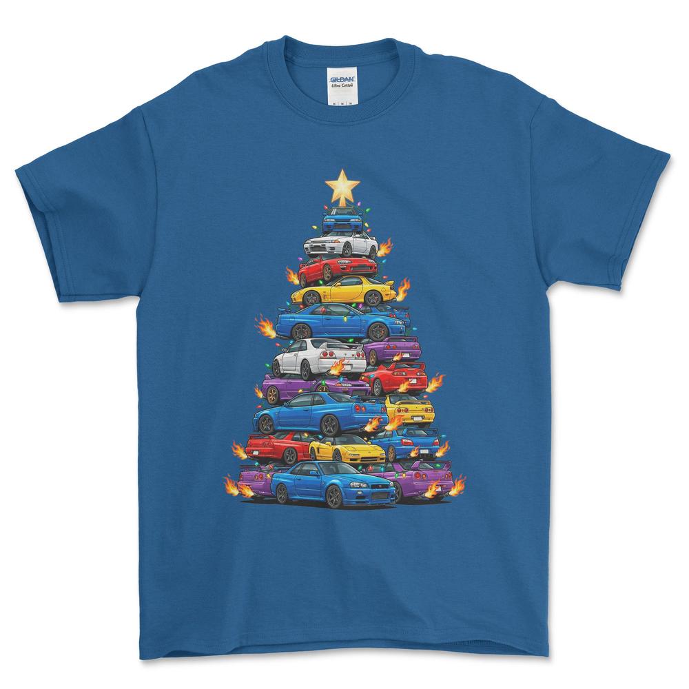 JDM Juletræ Christmas Tree - Unisex T-Shirt-Beklædning-JDM-Blå Royal-S-Forside-Garage Culture Shop- garage - man cave - merchandise