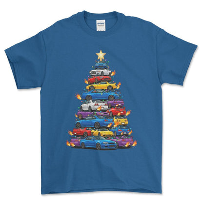 JDM Juletræ Christmas Tree - Unisex T-Shirt-Beklædning-JDM-Blå Royal-S-Forside-Garage Culture Shop- garage - man cave - merchandise