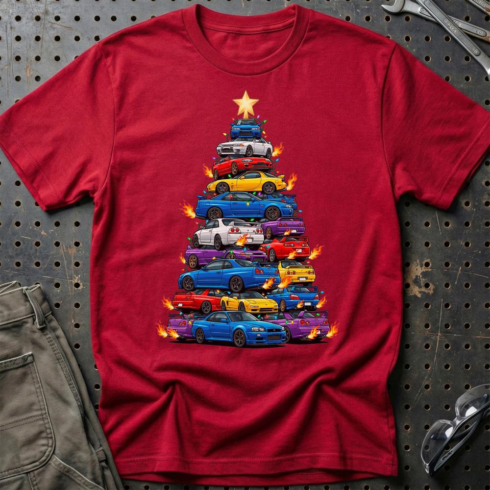 JDM Juletræ Christmas Tree - Unisex T-Shirt-Beklædning-JDM-Rød-S-Garage Culture Shop- garage - man cave - merchandise