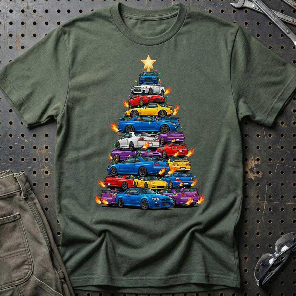 JDM Juletræ Christmas Tree - Unisex T-Shirt-Beklædning-JDM-Grøn Militær-S-Garage Culture Shop- garage - man cave - merchandise