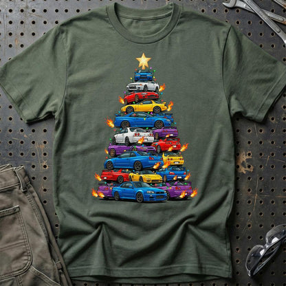 JDM Juletræ Christmas Tree - Unisex T-Shirt-Beklædning-JDM-Grøn Militær-S-Garage Culture Shop- garage - man cave - merchandise