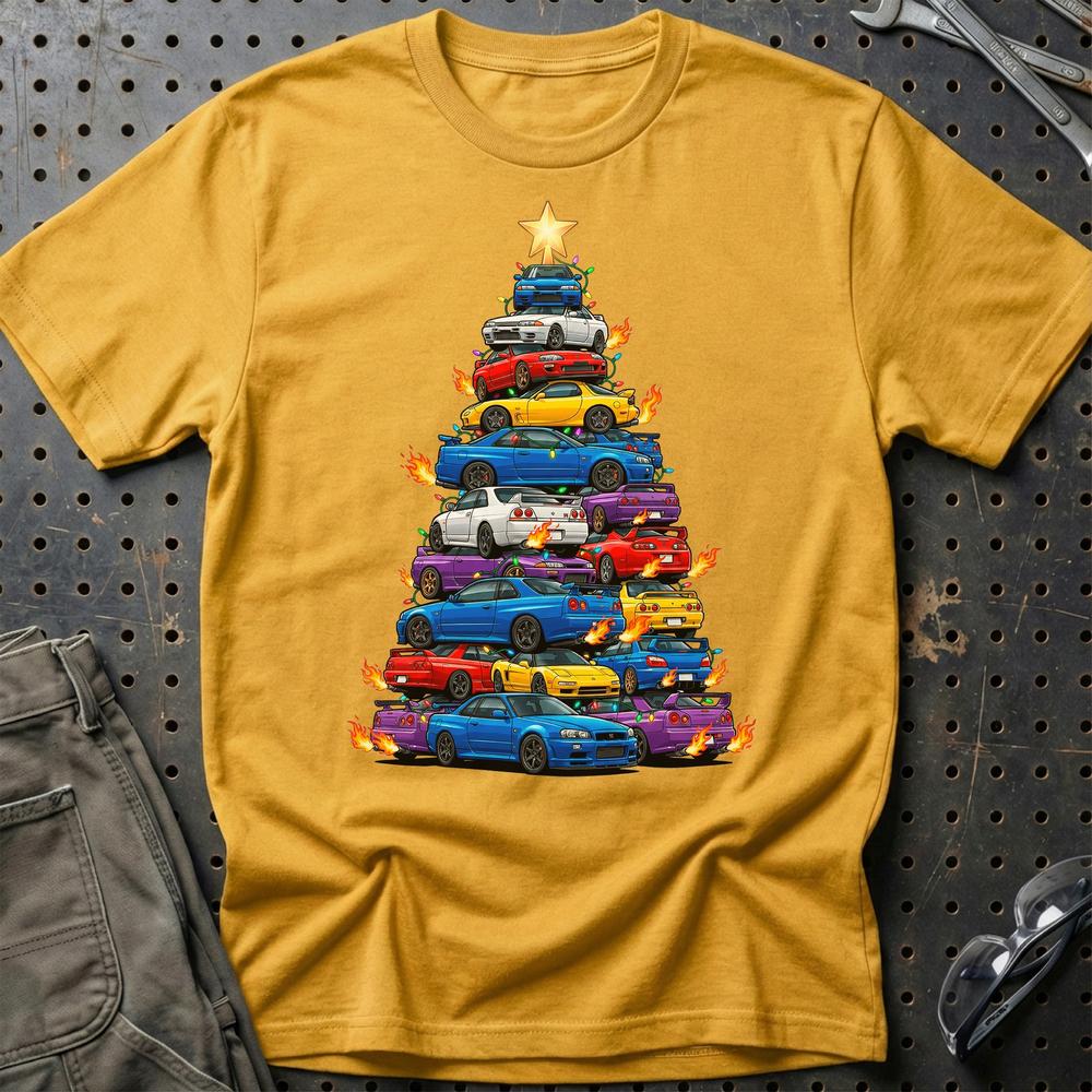 JDM Juletræ Christmas Tree - Unisex T-Shirt-Beklædning-JDM-Guld-S-Garage Culture Shop- garage - man cave - merchandise
