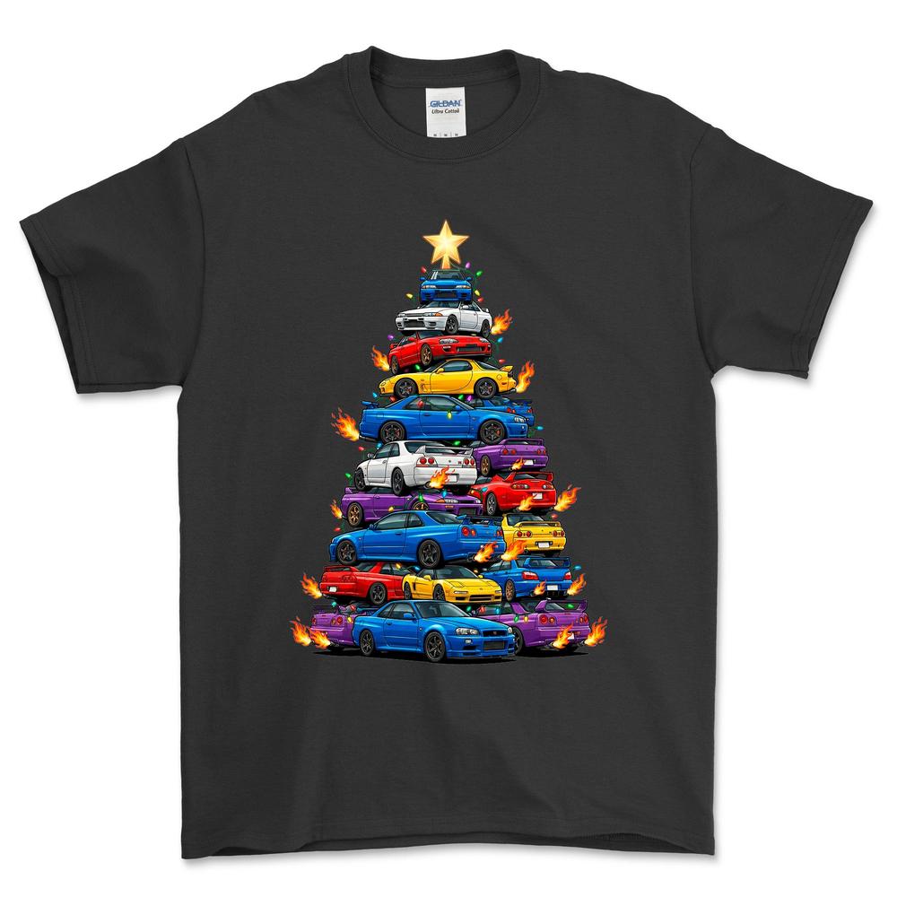 JDM Juletræ Christmas Tree - Unisex T-Shirt-Beklædning-JDM-Sort-S-Forside-Garage Culture Shop- garage - man cave - merchandise
