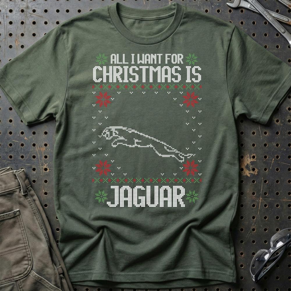 Jaguar - All I Want For Christmas T-Shirt-Beklædning-Jaguar-Grøn Militær-S-Garage Culture Shop- garage - man cave - merchandise