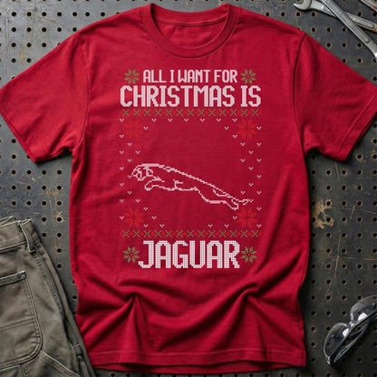 Jaguar - All I Want For Christmas - Unisex T-Shirt , Bomuld-Beklædning-Jaguar-Rød-S-Garage Culture Shop- garage - man cave - merchandise