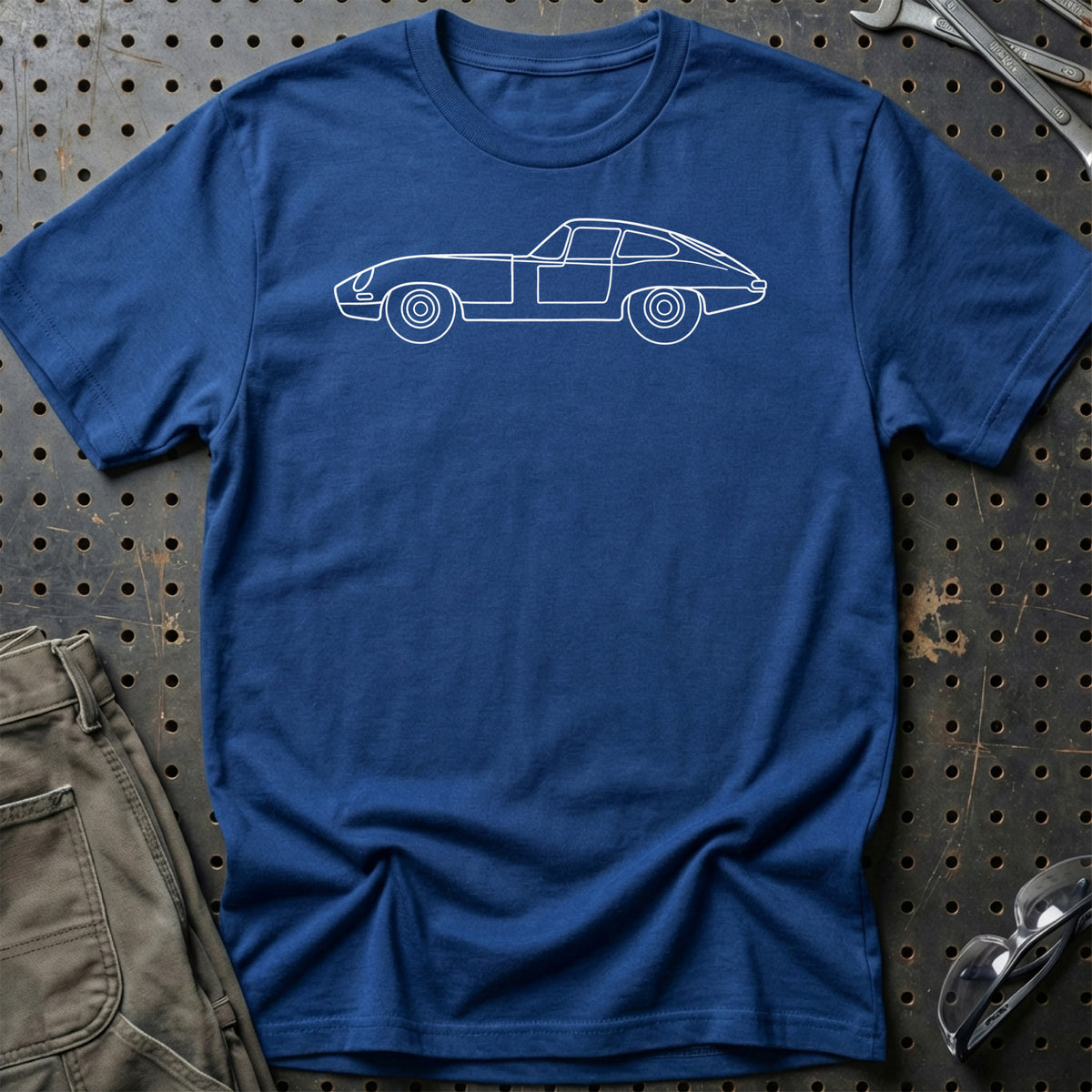 Jaguar E-Type Coupe 1961 Outline T-Shirt-Beklædning-Jaguar-Blå Royal-S-Garage Culture Shop- garage - man cave - merchandise
