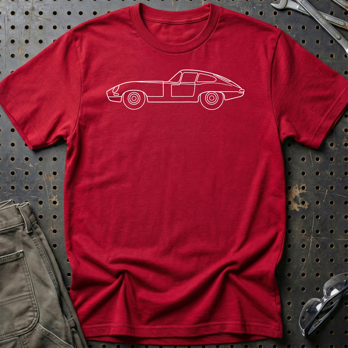 Jaguar E-Type Coupe 1961 Outline T-Shirt-Beklædning-Jaguar-Rød-S-Garage Culture Shop- garage - man cave - merchandise