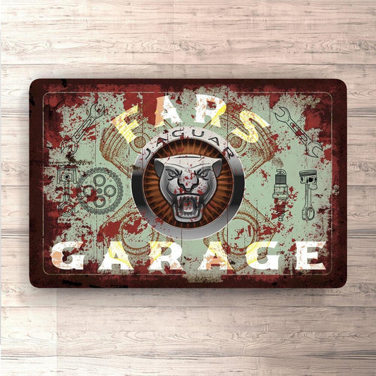 Jaguar Fars Garage Vintage Skilte, Musemåtte, Dørmåtte , Plakat-Skilte-Jaguar-Garage Culture Shop- garage - man cave - merchandise