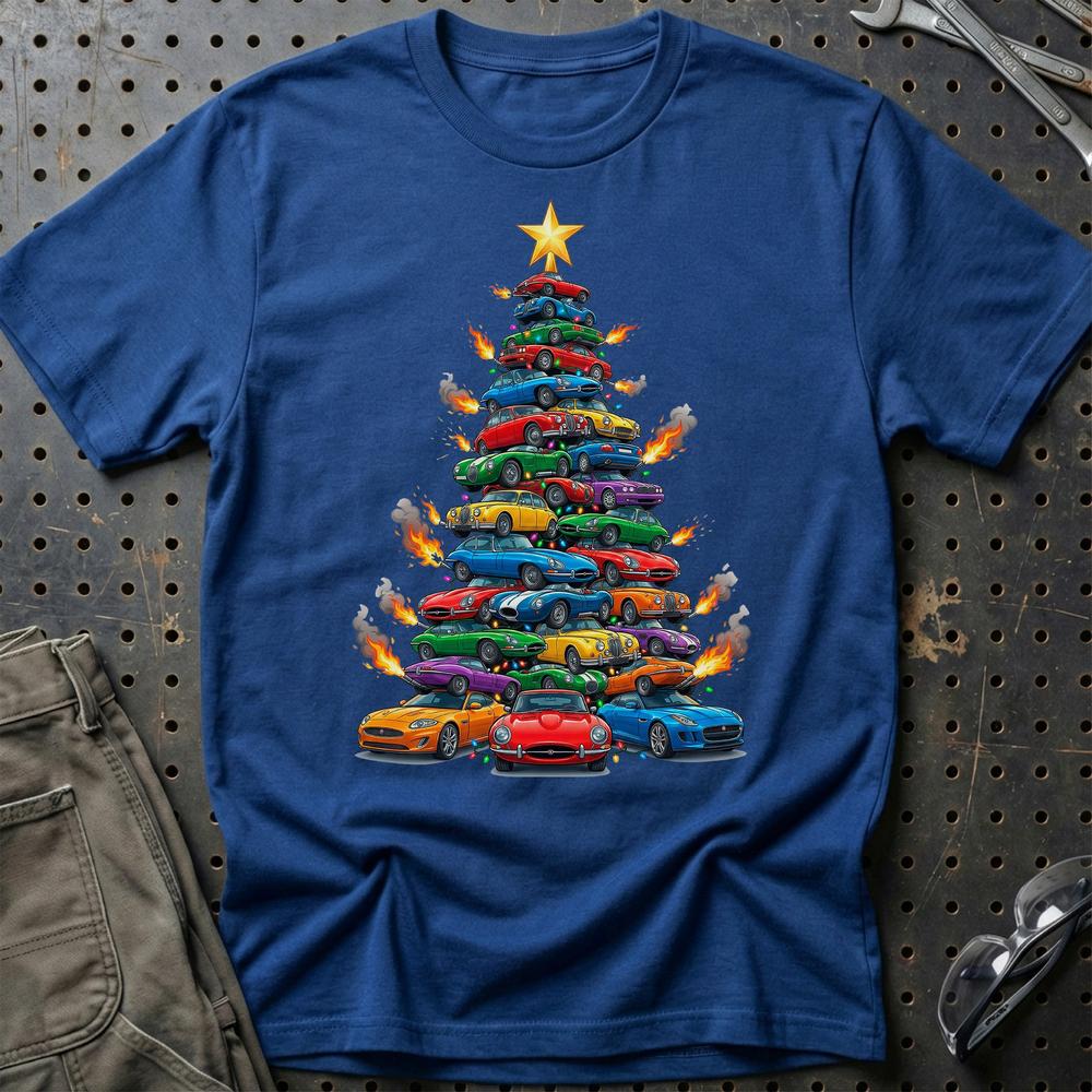 Jaguar Juletræ Christmas Tree T-Shirt-Beklædning-Jaguar-Blå Royal-S-Garage Culture Shop- garage - man cave - merchandise
