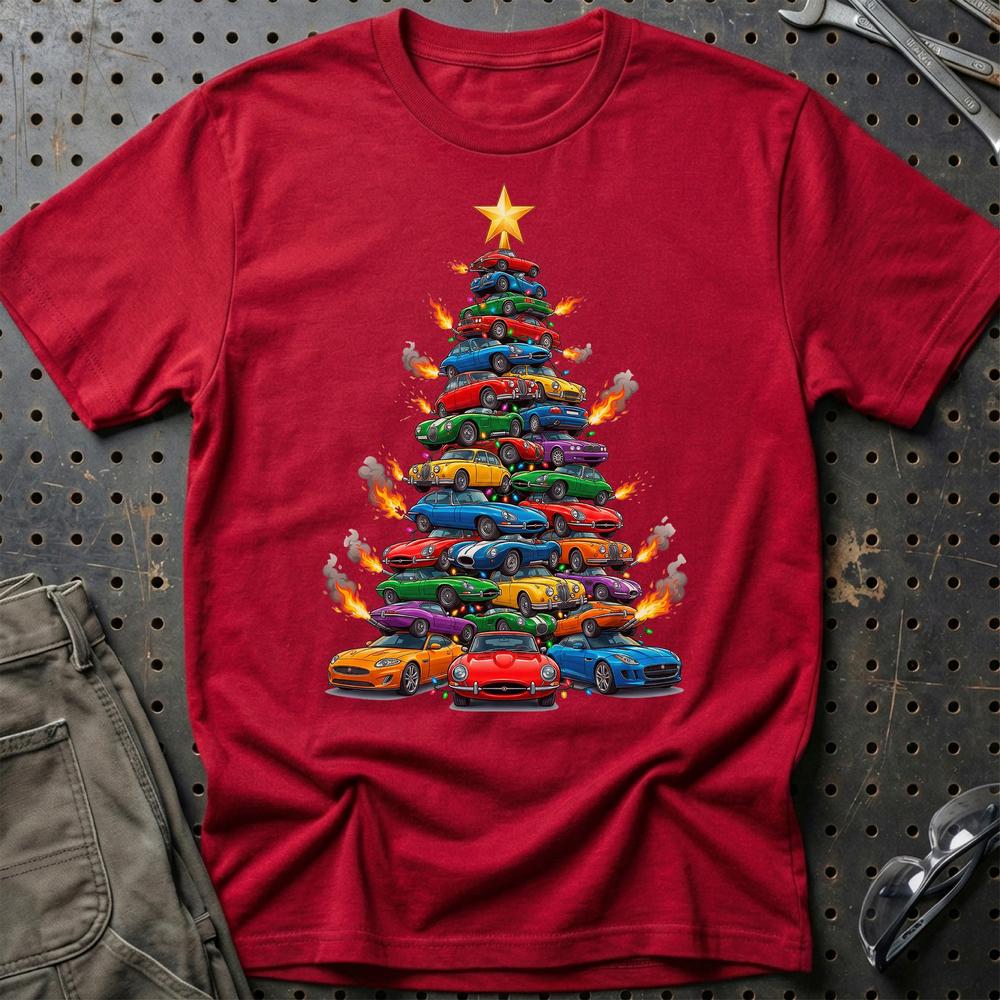 Jaguar Juletræ Christmas Tree T-Shirt-Beklædning-Jaguar-Rød-S-Garage Culture Shop- garage - man cave - merchandise