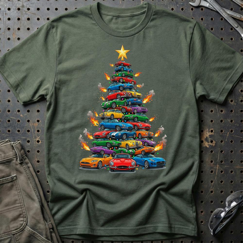 Jaguar Juletræ Christmas Tree T-Shirt-Beklædning-Jaguar-Grøn Militær-S-Garage Culture Shop- garage - man cave - merchandise