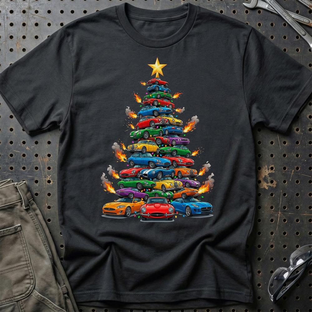 Jaguar Juletræ Christmas Tree T-Shirt-Beklædning-Jaguar-Sort-S-Garage Culture Shop- garage - man cave - merchandise