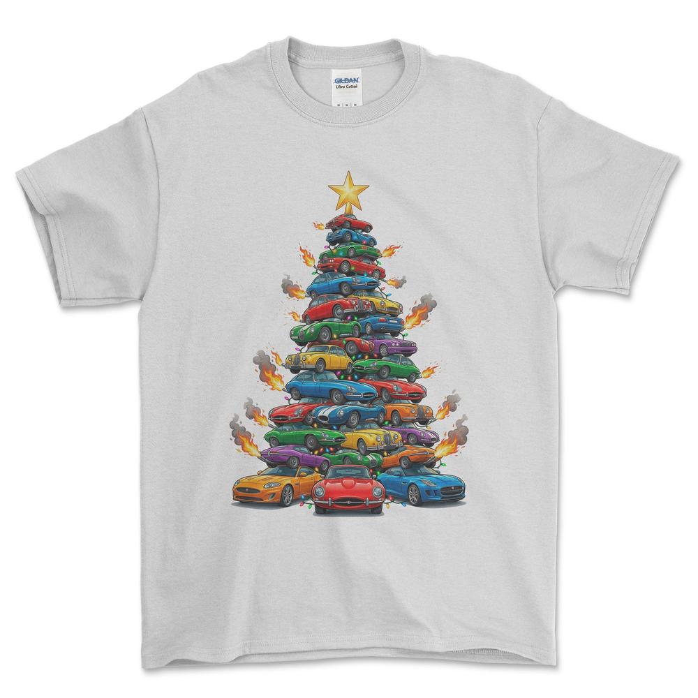 Jaguar Juletræ Christmas Tree - Unisex T-Shirt-Beklædning-Jaguar-Hvid-S-Forside-Garage Culture Shop- garage - man cave - merchandise