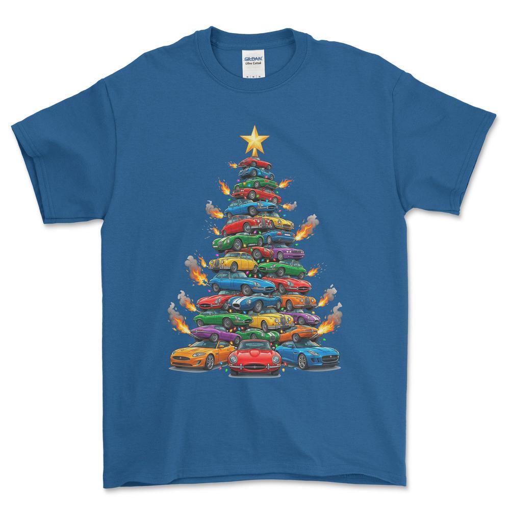 Jaguar Juletræ Christmas Tree - Unisex T-Shirt-Beklædning-Jaguar-Blå Royal-S-Forside-Garage Culture Shop- garage - man cave - merchandise