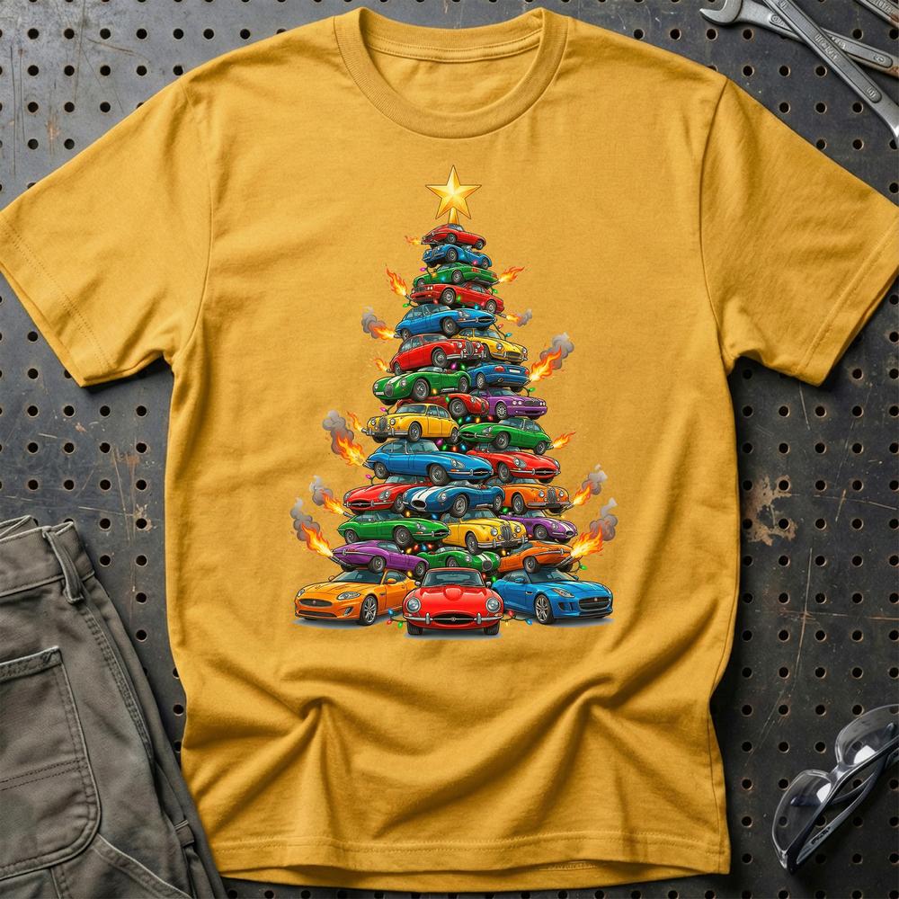 Jaguar Juletræ Christmas Tree - Unisex T-Shirt-Beklædning-Jaguar-Guld-S-Garage Culture Shop- garage - man cave - merchandise