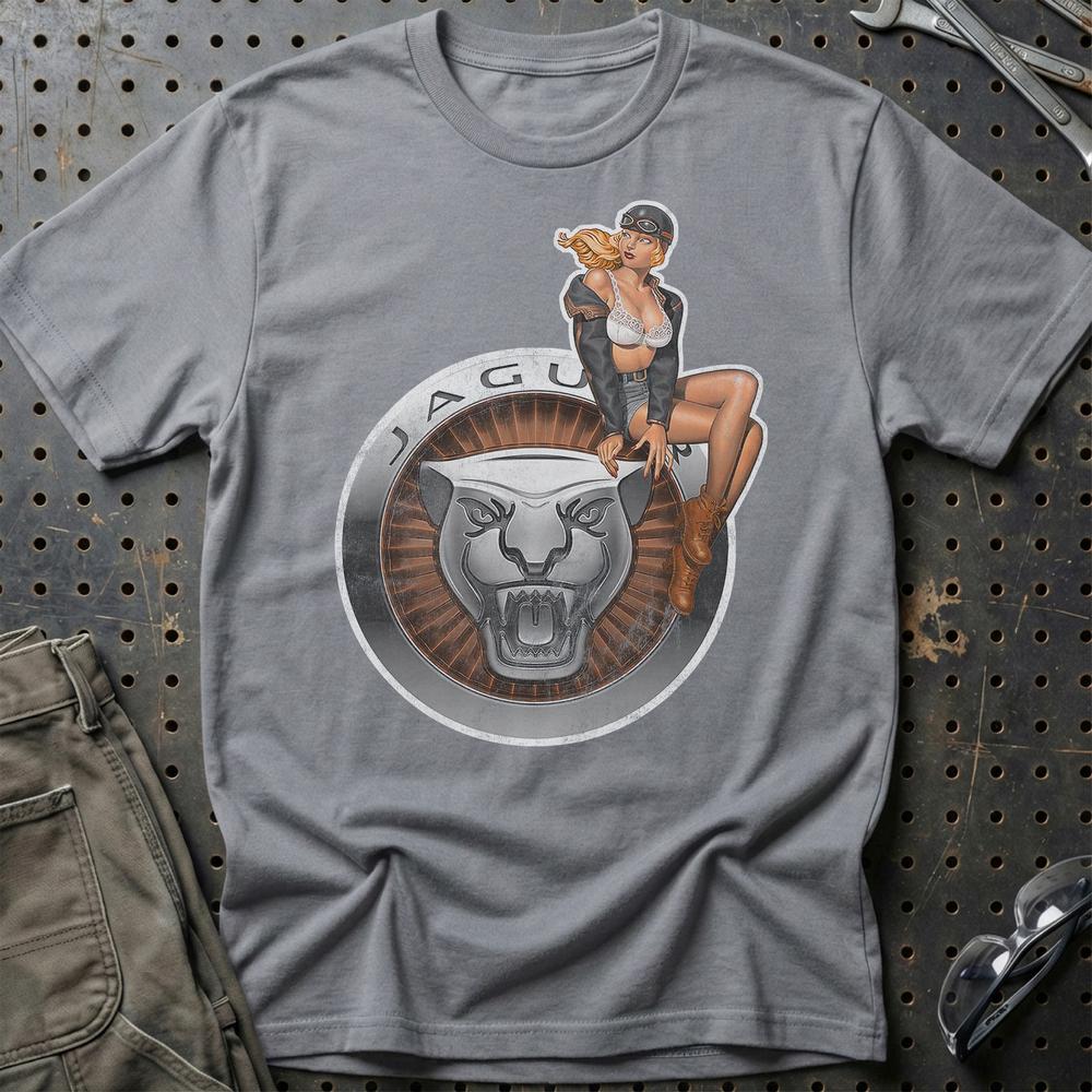 Jaguar Pinup T-Shirt-Beklædning-Jaguar-Grå Sport-S-Garage Culture Shop- garage - man cave - merchandise