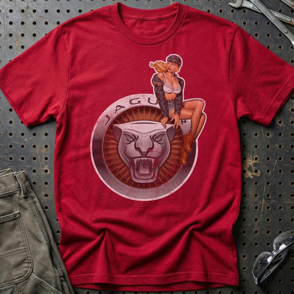 Jaguar Pinup T-Shirt-Beklædning-Jaguar-Rød-S-Garage Culture Shop- garage - man cave - merchandise
