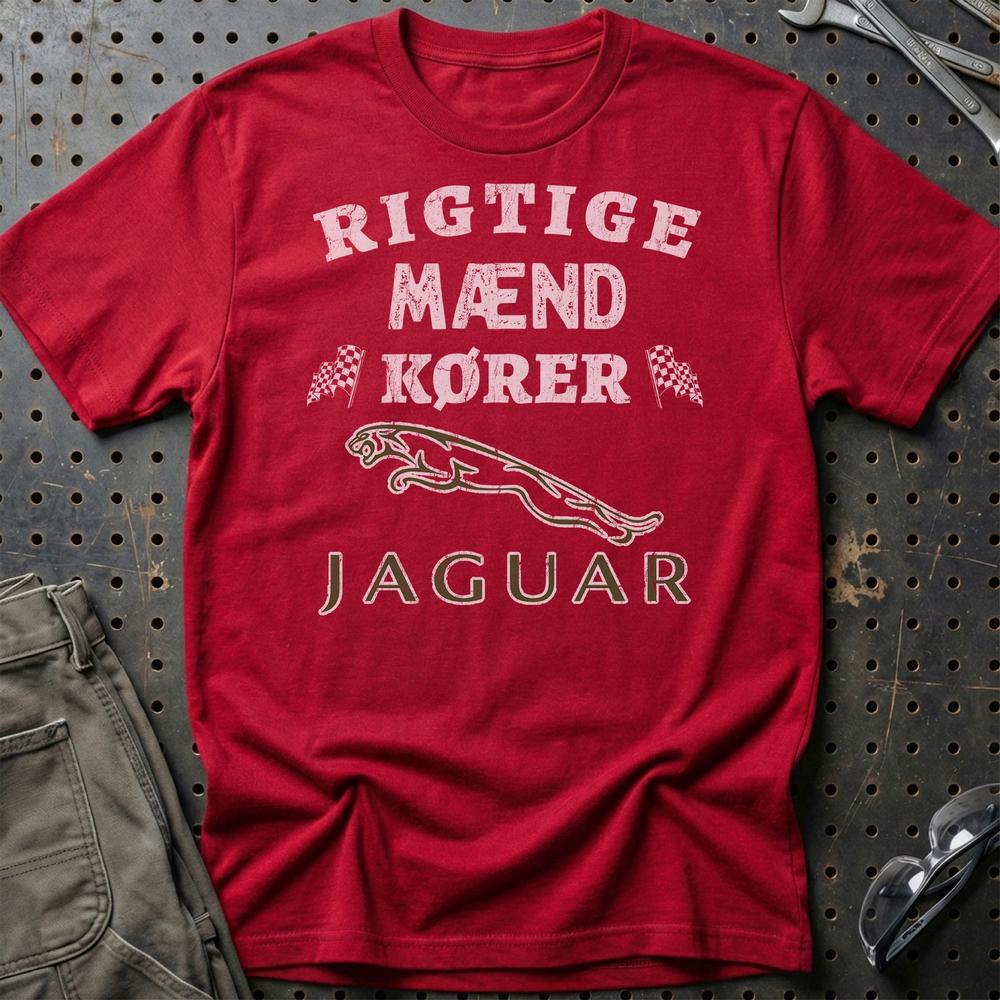 Jaguar Rigtige Mænd Kører - Unisex T-Shirt , Bomuld-Beklædning-Jaguar-Rød-S-Garage Culture Shop- garage - man cave - merchandise
